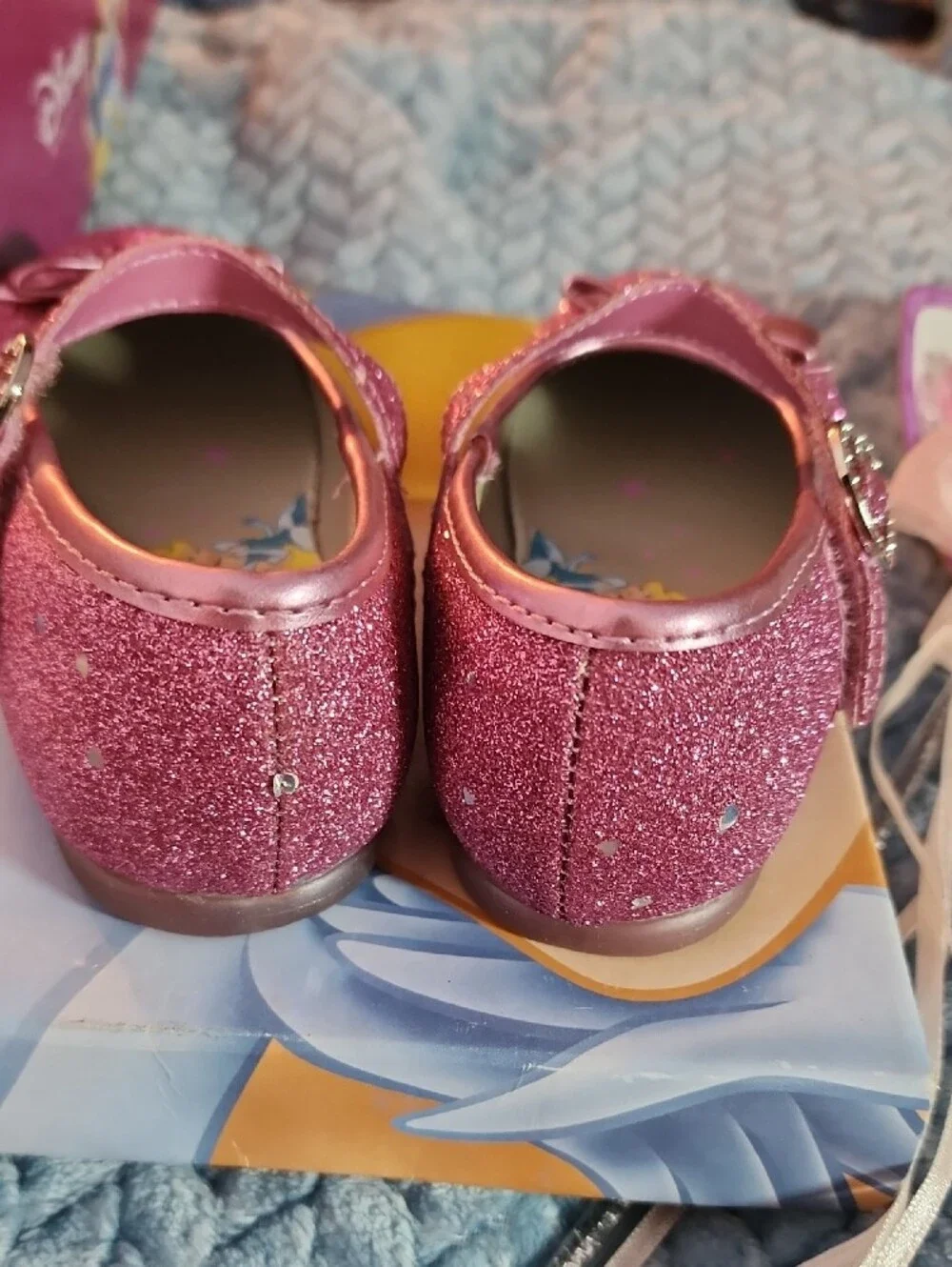 Disney Pink Glitter Mary Jane Dress Shoes with Bow & Wand Sz 6.5